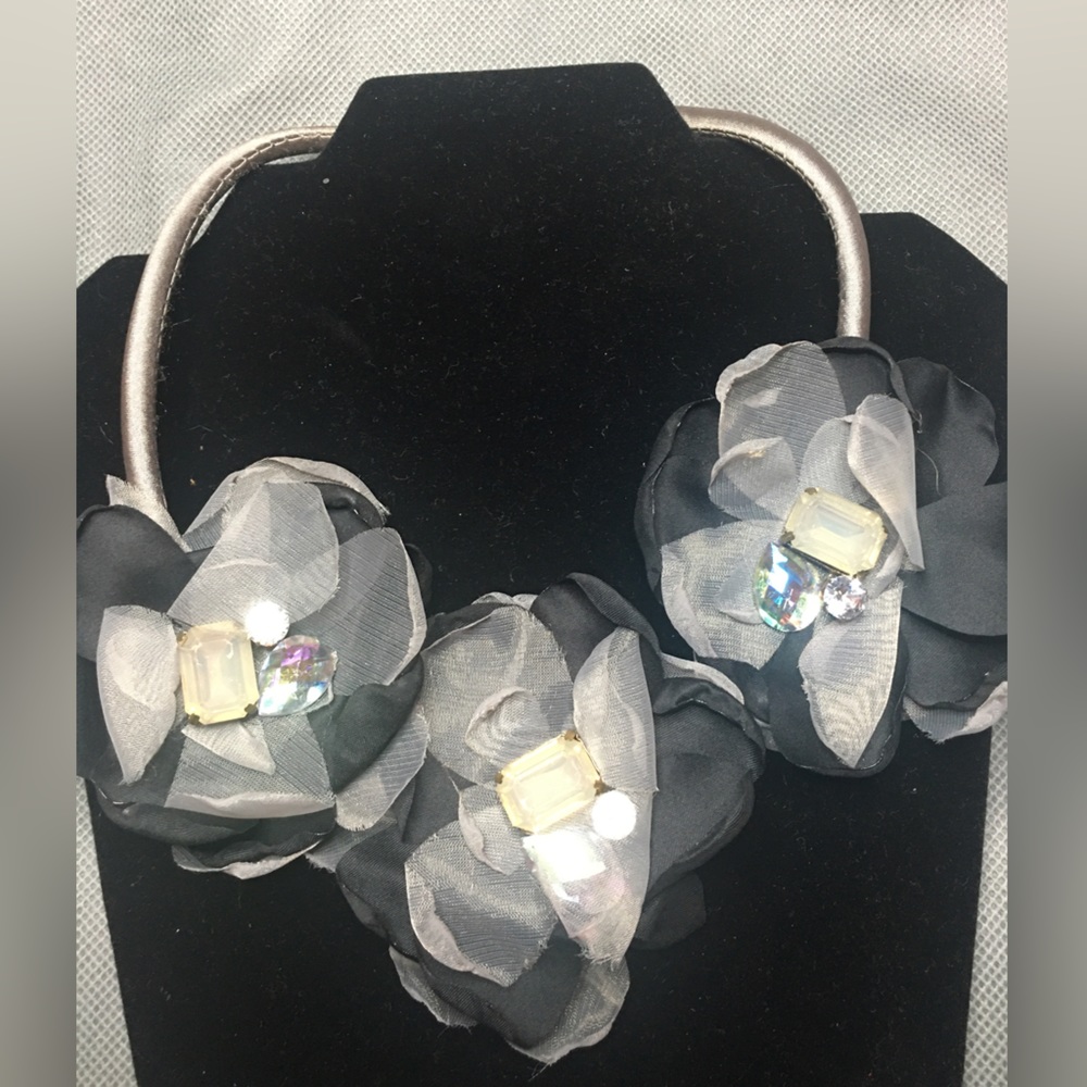 Grey & Black Floral Necklace or Cream & White Floral Necklace